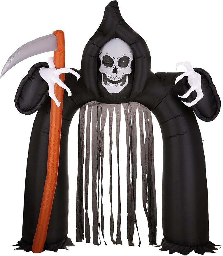 Fun Costumes 9.5ft Inflatable Grim Reaper Arch, Outdoor Decoration, Black Air-Blown Graveyard, Front Yard Display Decor