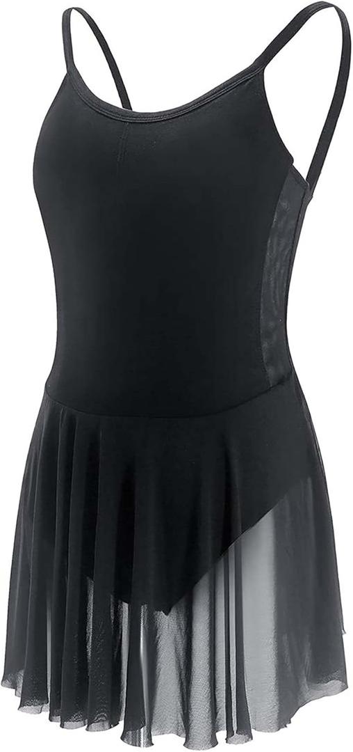 Daydance 3/4 Sleeve Black Leotards for Women, Skirted Ballet Dress Adult Dance Attire (Medium, Camisole Dress)