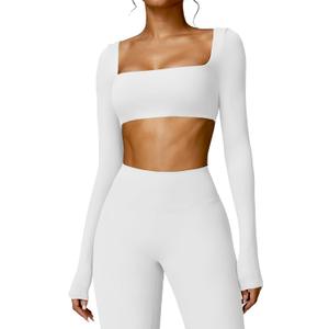 YEOREO Kyla Women Crop Top Long Sleeve Padded Sports Low Medium Impact Yoga Shirt Workout (Small, White)