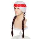 Probeauty Silver White ombre Brown Braids Wig for Men, Long Braided Wigs with Red Scarf for Halloween Costume Cosplay Party