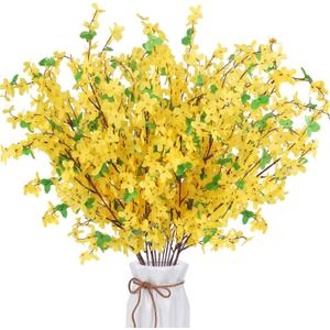 16Pcs Artificial Forsythia Branches: 23.6" Silk Yellow Flowers Faux Forsythia Branches Fake Spring Flowers Artificial for Decoration Wedding Office Home Party Dining Table Vase Indoor Outdoor
