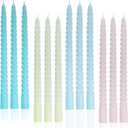 Colored Taper Candles Spiral Candle Sticks in Rainbow Colors,Unscented Pastel Candle for Holiday,Wedding and Home Decoration,10inch,12 Pack(E-4colored)