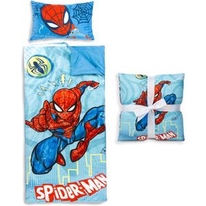 Jay Franco Kids Slumber Bag and Pillow - 54 x 27 Inch Comfy Indoor Sleeping Bag for School and Sleepovers, 2 Piece Set, Blue - Spiderman