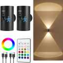 EZVALO Motion Sensor Wall Light, 4000mAh Rechargeable Battery Operated Wall Sconce, RGB & 3 Color Temps with Remote, Wireless Ambient Light for Living Room, Hallway, Apartment (2 Pack, Black)
