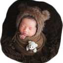 Vemonllas Newborn Photography Props Outfits Girl Boy Teddy Bear Hat with Wrap Stretch Blanket Baby Photo Props (Coffee)