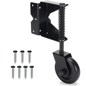 Gate Wheel, Spring Loaded Gate Caster, Heavy Duty Wooden Fence Gate Caster Wheel, 360 Degree Swivel Outdoor Swing or Rolling Gate Support Wheel Kit, 4-1/2 Inch, 220 Lbs Capacity, Black(Right)