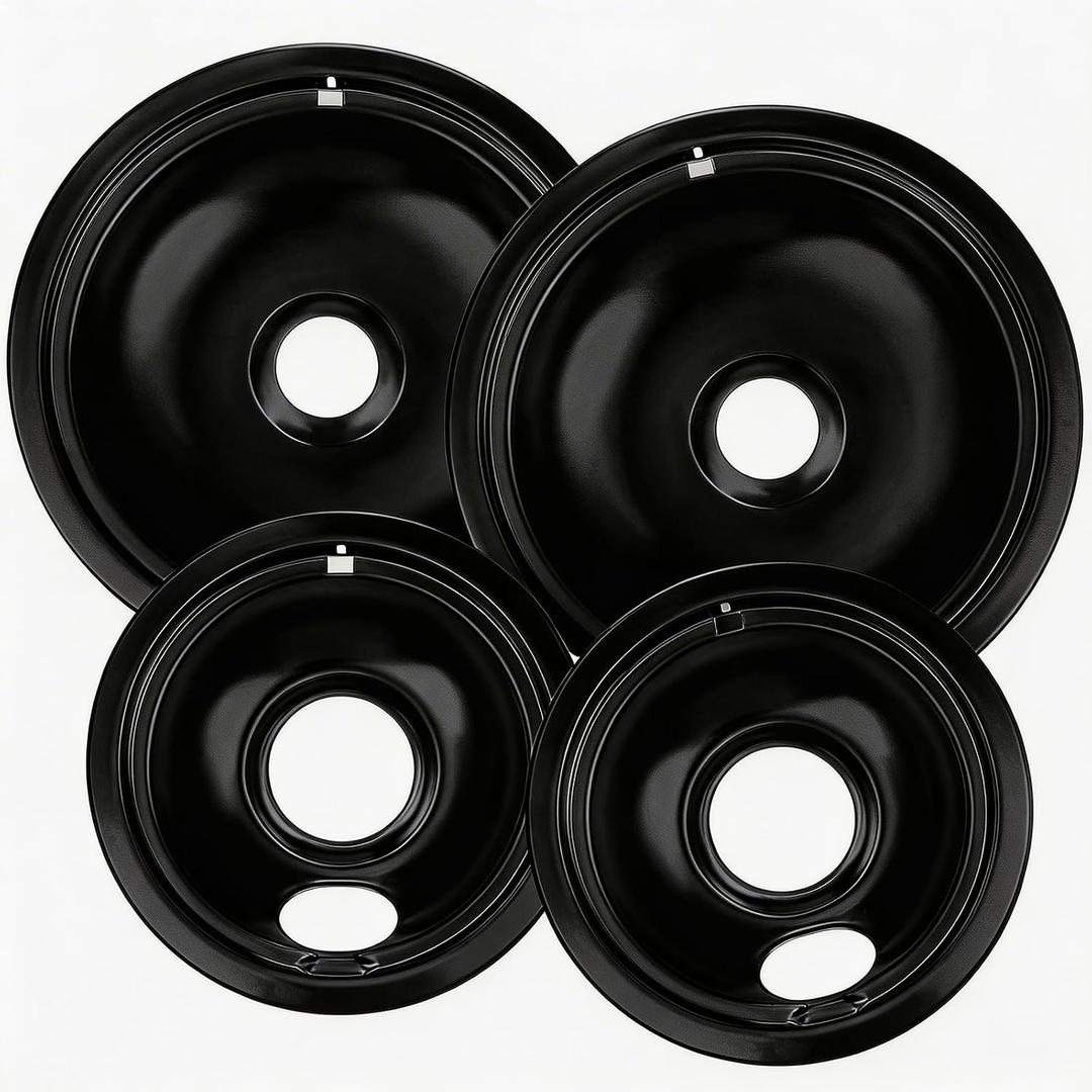 4-Pack Chrome Electric Stove Drip Pans Replacement, Includes Black 26 & 28 Burner Drip Pans, Compatible with Most Plug-in Electric Ranges