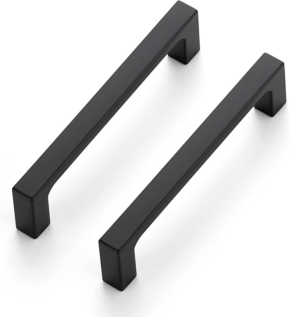 Ravinte 10 Pack 4 inch Hole Centers Matte Black Cabinet Pulls Solid Drawer Pulls Kitchen Cabinet Hardware Kitchen Flat Black Square Bar Drawer Handles