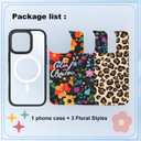 IYH for iPhone 16 Pro Case with 3 Interchangeable Magnetic Back Covers, Military-Grade Protection | Wireless Charging Compatible, Floral Pattern, Black