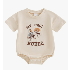 Baby Girl Boy 1st Birthday Outfit My First Rodeo Western Bubble Romper T-Shirt Short Sleeve Bodysuit Summer Clothes 12-18M