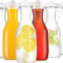 6 Pack Large 50 Oz Water Carafe with White Flip Top Lid, Clear Plastic Juice Jar Containers, Mimosa Bar Beverage Pitcher BPA Free - for Water, Iced Tea, Juice, Lemonade, Milk, Soda —HAND WASH ONLY