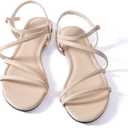 Mtzyoa Women Flat Sandals Dressy Strappy Gladiator Summer Ankle Strap Nude Open Toe Comfortable Wedding Casual Leather Ladies Party Trendy Vacation (8.5, Cream)