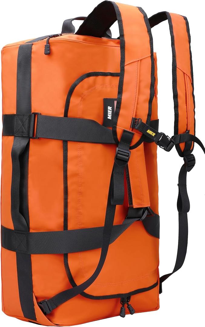 MIER Water Resistant Backpack Duffle Heavy Duty Convertible Duffle Bag with Backpack Straps for Gym, Sports, Travel (40L, Orange)