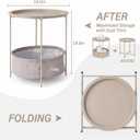 VECELO Round Side/End Table with Fabric Storage BasketMetal Anti-Rust and Waterproof Small Bedside Nightstand with Removable Tray Top for Living RoomBalcony & LaundryGrey /1pc with Basket