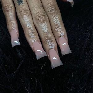 Duck Press On Nails Long Fake Nails Nude False Nails With Designs Acrylic Nails Glossy Stick On Full Cover Artificial Glue On Nail For Women Girls DIY Decoration Kit 24Pcs