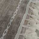 Deeprove Boho Curtain 96 inches Long for Living Room Bedroom Nursery, Breathable Coffee Linen Sheer 96 inches Length Tassel Stripe Embroidery Privacy Window Treatment W52 x L96, 1 Panel Natural