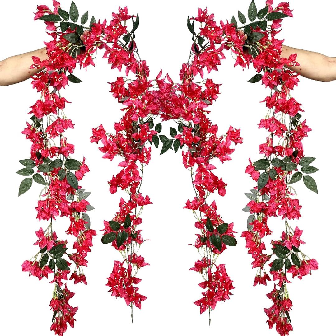 5.9 Ft Artificial Bougainvillea Flowers Garland Silk Bougainvillea Vines Faux Long Bougainvillea Vines for Wedding Arch Wall Decorations Centerpieces Table Runner (Fuchsia - Pack of 2)