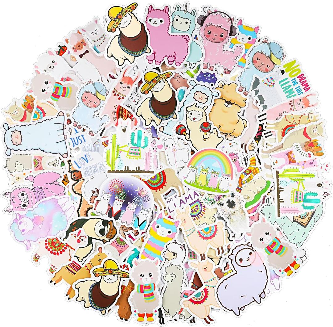 Zonon 100 Pieces Funny Llama Stickers, Cute Animal Alpaca Decals Llama Theme Laptop Stickers Waterproof Vinyl Bottles Stickers for Computer Phone Motorcycle Mexican Camel Theme Party
