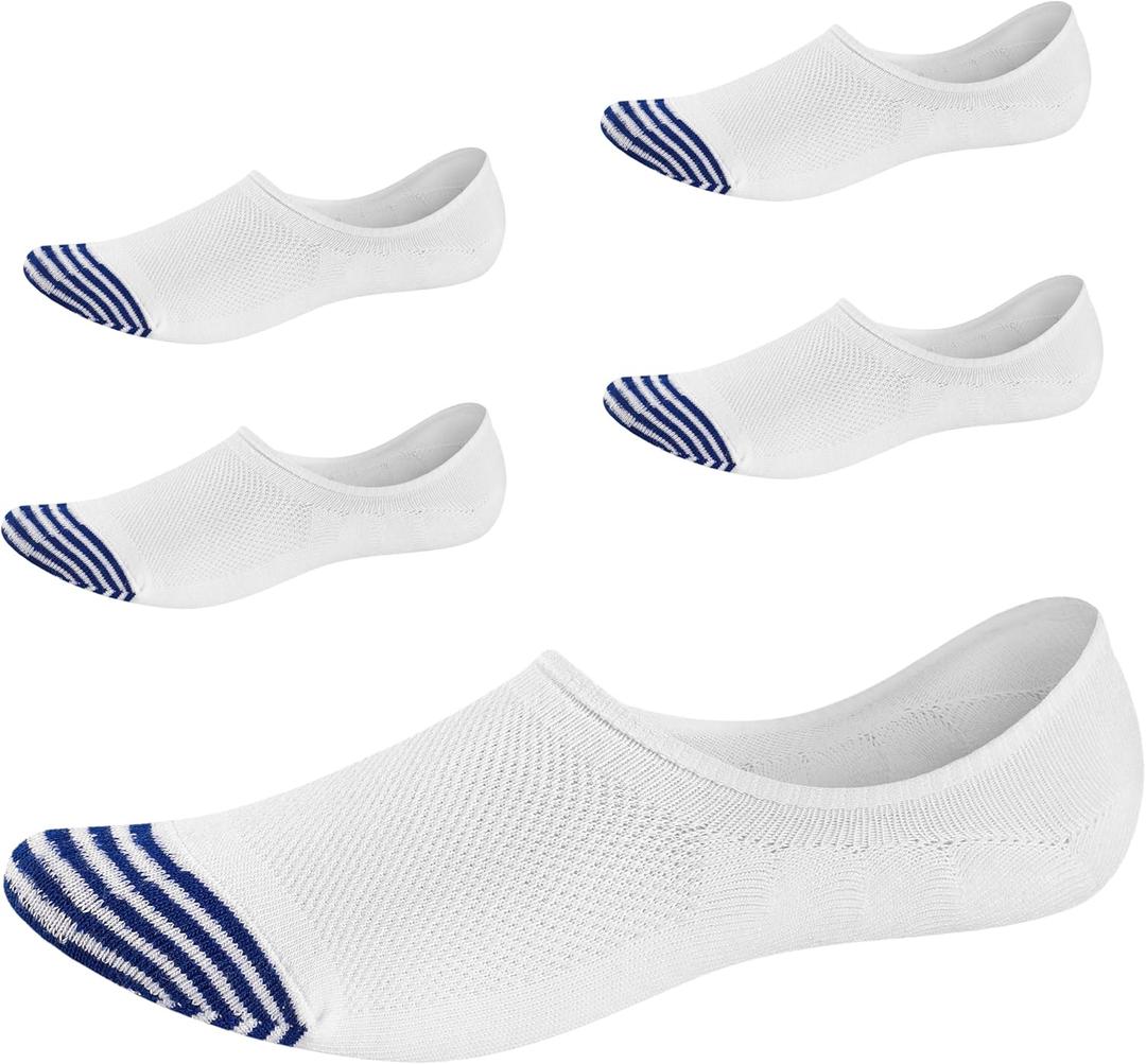 No Show Socks for Men&Women-Low Cut with Non Slip Grip-Invisible Socks for Oxfords Sneakers Size7-12 5 Pairs (White-blue), Size: One Size