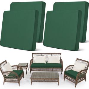 Newwiee Set of 4 Stretch Patio Cushion Covers Sofa Couch Seat Chair Slipcovers Waterproof Cushion Cover Replacement Furniture Protector for Pets Washable (Seat Cover, Pine Green)