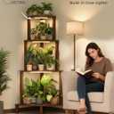 Bamworld Corner Plant Stand with Grow Lights 4-Tier Plant Stand Indoor Wood Plant Stand with Grow Light Tall Shelves Garden Decor for Living Room Balcony