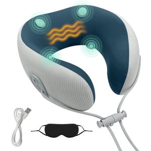 Medicane Neck Travel Pillow with Massage, Neck Massager with Heat & Gentle Vibration Massage, Ergonomic Memory Foam with Comfortable Eye Mask, Perfect for Airplane, Car, Office, Home Use, Pain Relief