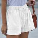 Acelitt 2024 Summer Fashion Casual Shorts Comfy Trendy Drawstring Elastic Waist Beach Linen (White, M)