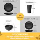 Teivio 32-Piece Kitchen Plastic Wheat Straw Dinnerware Set, Service for 8, Unbreakable Modern Dish Set - Dinner Plate/Dessert Plate/Cereal Bowl/Cup, for Apartment Essentials, Outdoor Camping, Black