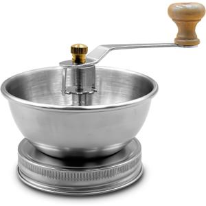 Stainless Steel Coffee Grinder Lid Attachment for Regular Mouth Mason Jars - Manual Crank Burr Grinder for Fresh Coffee, Ideal for Camping, Home Barista, Rust Proof Ceramic Mechanism (Wide)