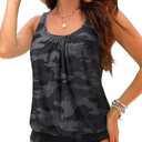 Yonique Womens Blouson Tankini Top No Bottom Loose Fit Swim Top Modest Tank Top Camo, XL