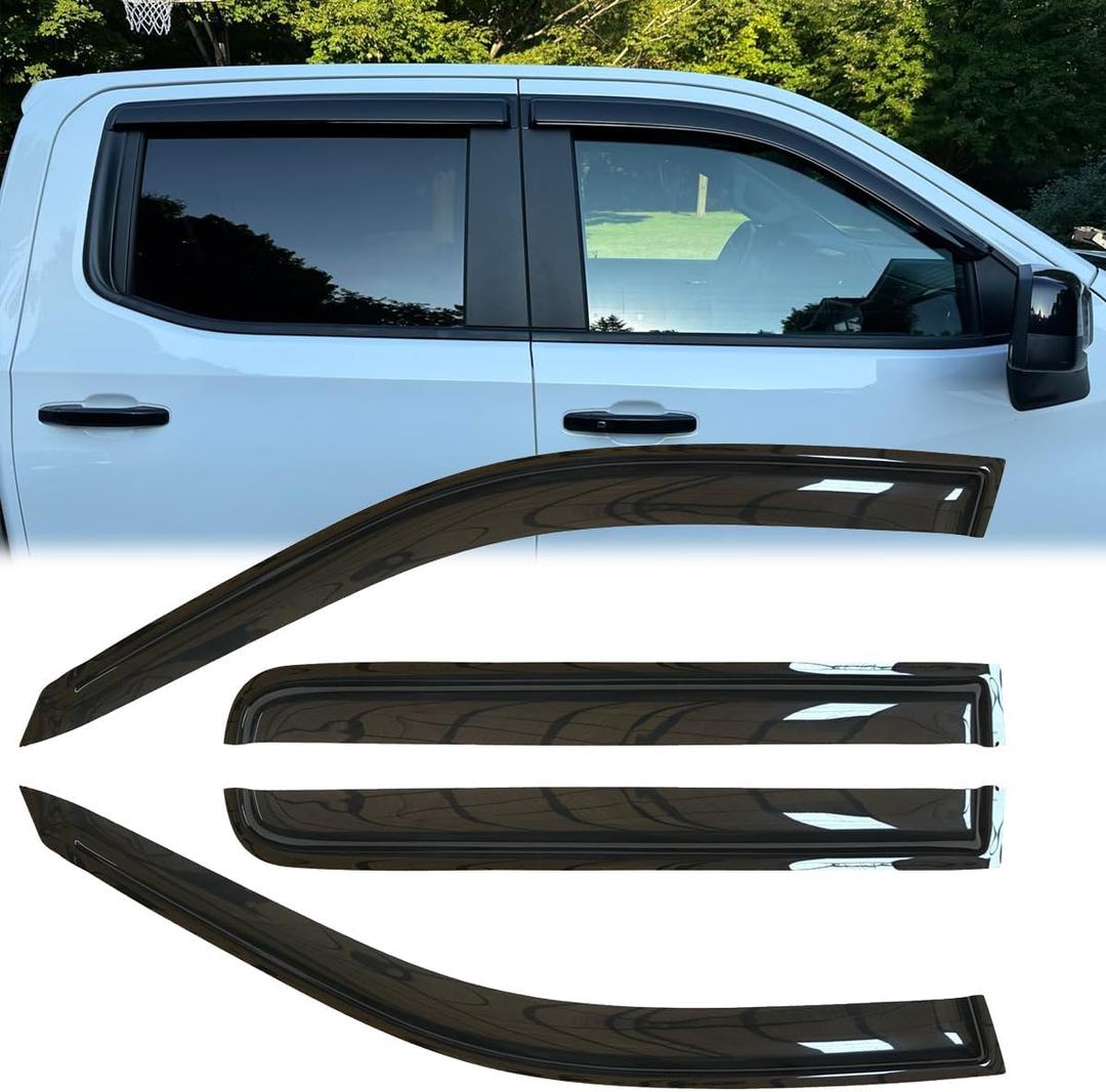 4pcs Original Shatterproof Window Rain Guards Shield for Sierra 19-23,Stylish Tape On Window Visors Vent Shade Wind Deflectors fit for 2019-2023 Silverado/Sierra 1500 Crew cab 94805