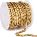 16.5 FT Gold Wheat Chains Bulk, 3.5 mm 18K Gold PVD Plated 304 Stainless Steel Diamond Cut Foxtail Chains Square Franco Chain Roll Spool for Jewelry Making