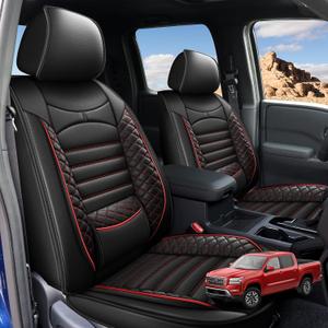 AOMSAZTO Seat Covers Fit for Nissan Frontier 2009-2025 2026: Full Set Custom Fit for Frontier Crew Cab Extended Cab Car Seat Covers Waterproof Faux Leather Truck Pickup Seat Covers(5 Seats, Redline)