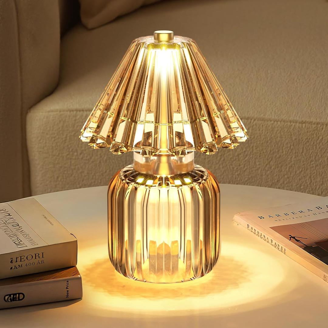Small Battery Operated Lamp with Timer, Tiny Cordless Glass Table Lamp for Home Decor, Kitchen, Bathroom, Birthday Gift for Women, Jelly Amber