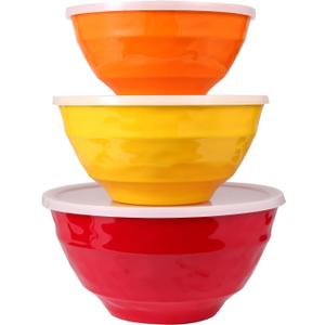 Mixing bowl set with lids, 6 piece melamine nesting bowl set for pasta baking salad mixing, set of 3, three colours,