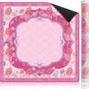 Virora American Mahjong Mat with Rules, Pink Mahjong Mat, 3MM Non-Slip Rubber Noise Reduction Mah Jongg Pad, 32.7x32.7in Rolled No Creases Waterproof Mahjong Table Cloth for Mah Jong & Card Games