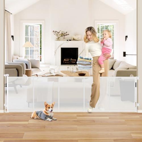 Reinforced 26 Inch Tall Retractable Baby Gates to Step Over 95" Wide Small Outdoor Retractable Child Gates for Doorways Short Retractable Dog Gates for Baby Indoor Retractable Stairs Gate for Kids (Pack Of 2)