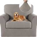 Turquoize 2 Piece Chair Covers Chair Slipcovers for Living Room Armchair Sofa Covers Chair Couch Cover with Arms Washable Furniture Protector for Chairs Feature Thick Jacquard Fabric (Chair, Taupe)