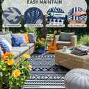 MontVoo Outdoor Rug 8x10 Waterproof Outdoor Patio Rug Mat Reverisble Plastic Straw Outdoor Rug for RV Camping Picnic Beach Balcony Boho Navy Blue