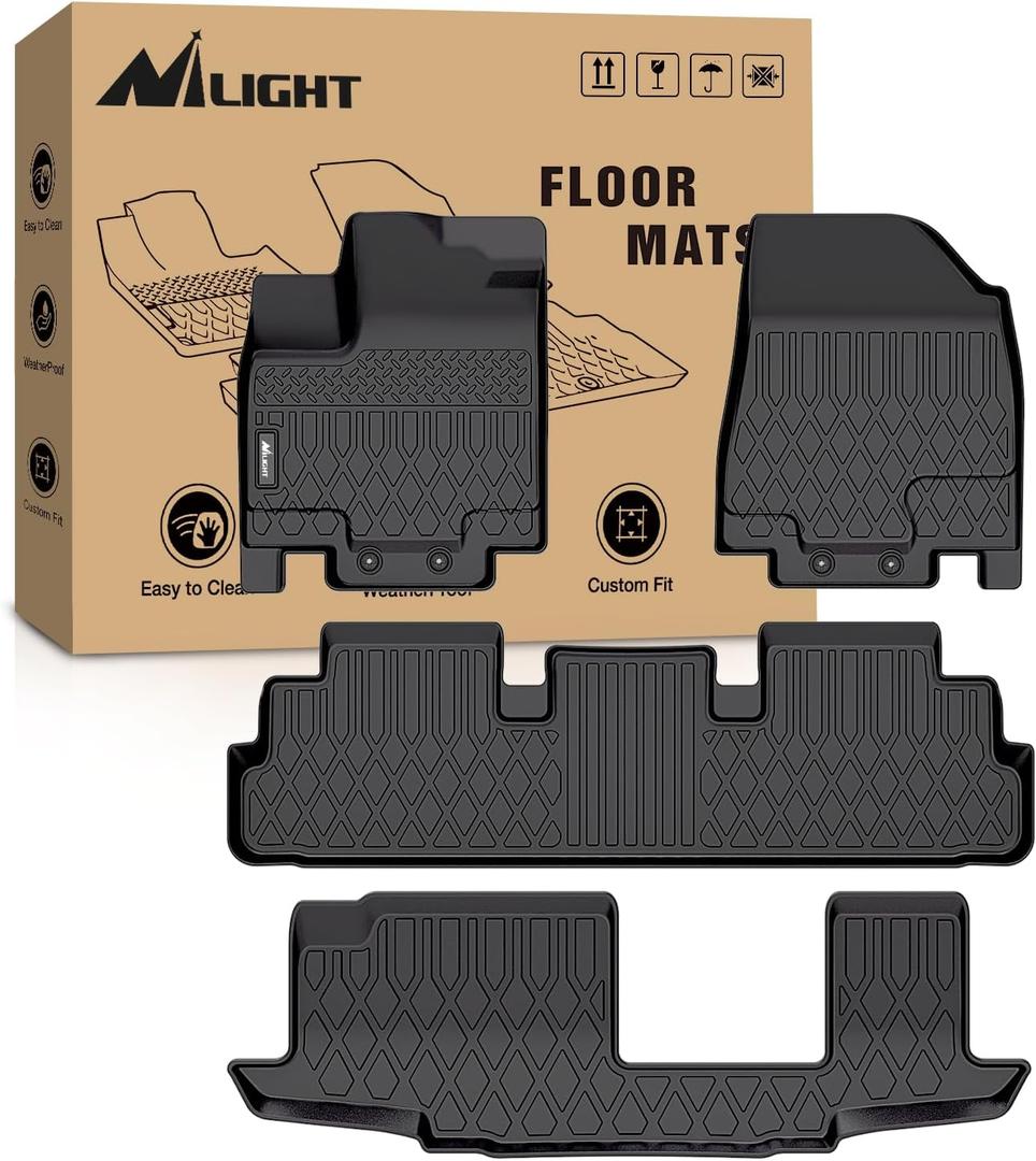 Nilight TPE Floor Mats for Nissan Pathfinder 8 Seater 2022-2026 / Infiniti QX60 7 Seater 2022 2023 2024 2025 2026 All Weather Custom Fit Heavy Duty Floor Liners
