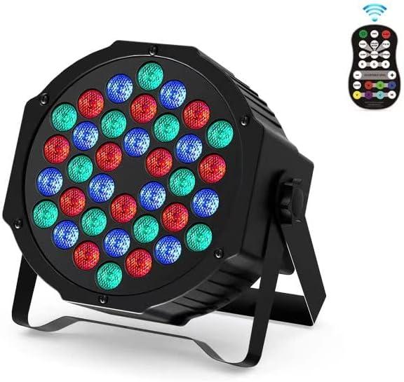 Stage Lights 36 LED Par RGB DJ LED Par Lights Uplights Remote & DMX Controlled Sound Activated Auto Play Uplights for Wedding Birthday Christmas Holiday Music Show Dance Party Stage Lighting (A-1PC)