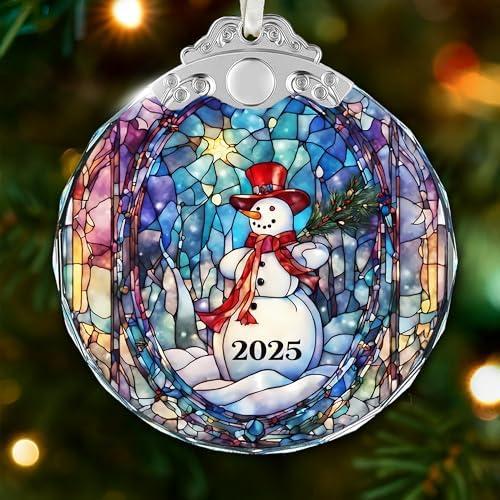 Snowman Christmas Ornaments - Stained Glass Decor for The Christmas Tree, Unique 2025 Snowman Ornament, Perfect Xmas Decorations for Festive Season, Crystal Snowmen Highlight for Ornament Collectors