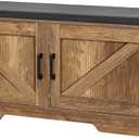 2-Tier Storage Bench, 39.4" Wide Shoe Bench with Padded Seat Cushion, Entryway Bench with 2 Barn Doors and Adjustable Shelf, Rustic Walnut