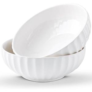 White Serving Bowls For Entertaining (7.8 inch) - Medium Sized Salad Bowls, Ceramic Serving Dishes, Large Bowl, Serving Bowl Set For Fruit Soup Pasta, Salad Serving Bowl, Big Dishes For Eating