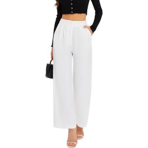 FUNYYZO Wide Leg Pants Women's High Elastic Waisted in The Back Business Work Trousers Long Straight Suit Pants (006# White (Thick)) S