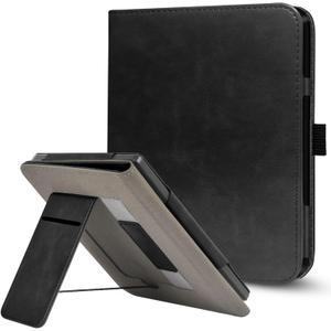 Stand Case for 7" Kobo Libra Colour (2024) / Kobo Libra 2 (2021) eReader,Durable PU Leather Cover with Auto Sleep Wake, Card Slot, Hand Strap Feature,Compatible with Model N428 & N418,Black