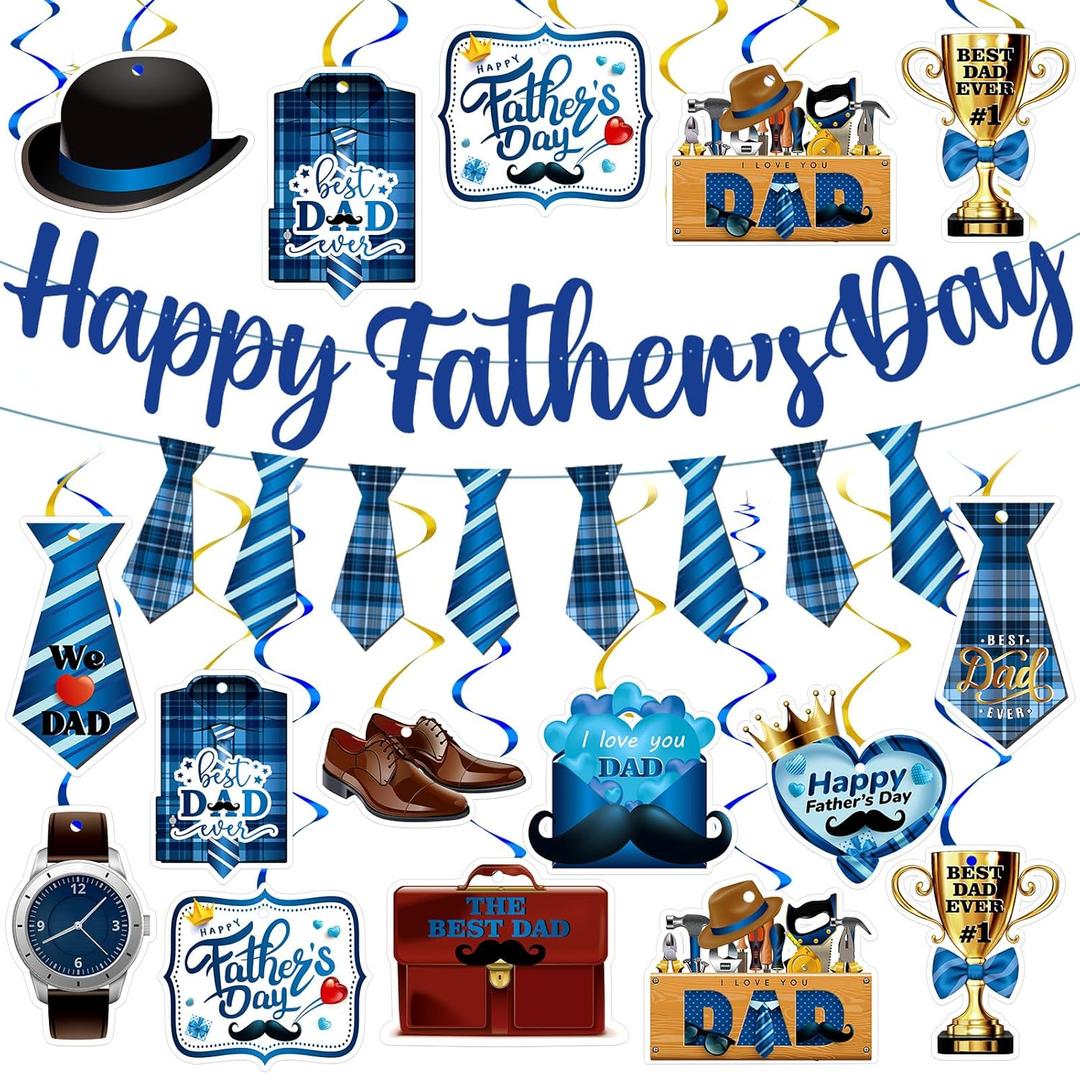Fullhawl 26 Pcs Father's Day Decoration Father's Day Banners and Ceiling Hanging Swirls for Party Happy Father's Day Hanging Decoration Father's Day Party Birthday Decoration