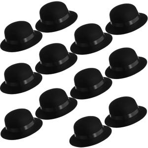 Jiuguva 12 Pieces Black Bowler Derby Hats Bulk 1920s Party Supplies, Plastic Bowler Cap, 1920s Party Dress Derby Cap for Adults Unisex Costume Party Hats for Halloween, Masquerades Party