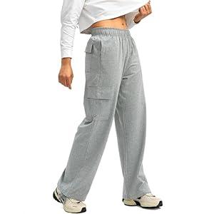 Viodia Womens Cargo Sweatpants High Waisted Wide Leg Baggy Cotton Pants Straight Leg Loose Joggers for Casual Lounge Light Grey
XL