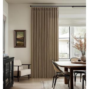 Dutch Cocoa Pleated Thick Linen Curtains for Living Room Bedroom 102 Inches Long Semi Sheer Boho Country Privacy Linen Blend Back Tab Window Curtain Brown Dining Room Drapes 102 Inch 2 Panels
